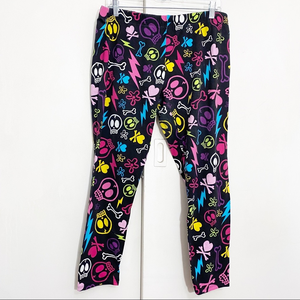 NO BOUNDARIES neon skull & bone elastic waist cotton blend legging XXXL